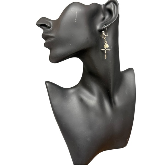 Silver Cross Dangle Earrings Boho Drop Pierced Fish Hook Earring, Religious EUC - Picture 6 of 9